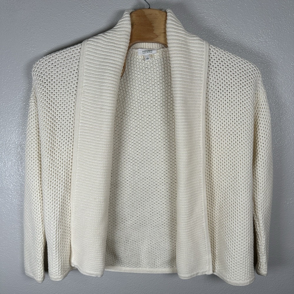 Haven Well Within Chunky Knit Open Cardigan Size Small Ivory Shawl Collar Casual